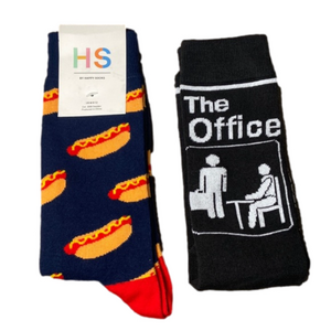 Happy Socks Hotdog Print TM The Office Socks Lot Of 2 Blue Black Size 8-12